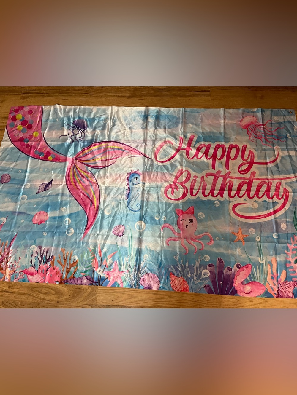 Mermaid Birthday Party Backdrop - Pink & Blue Ocean Scene